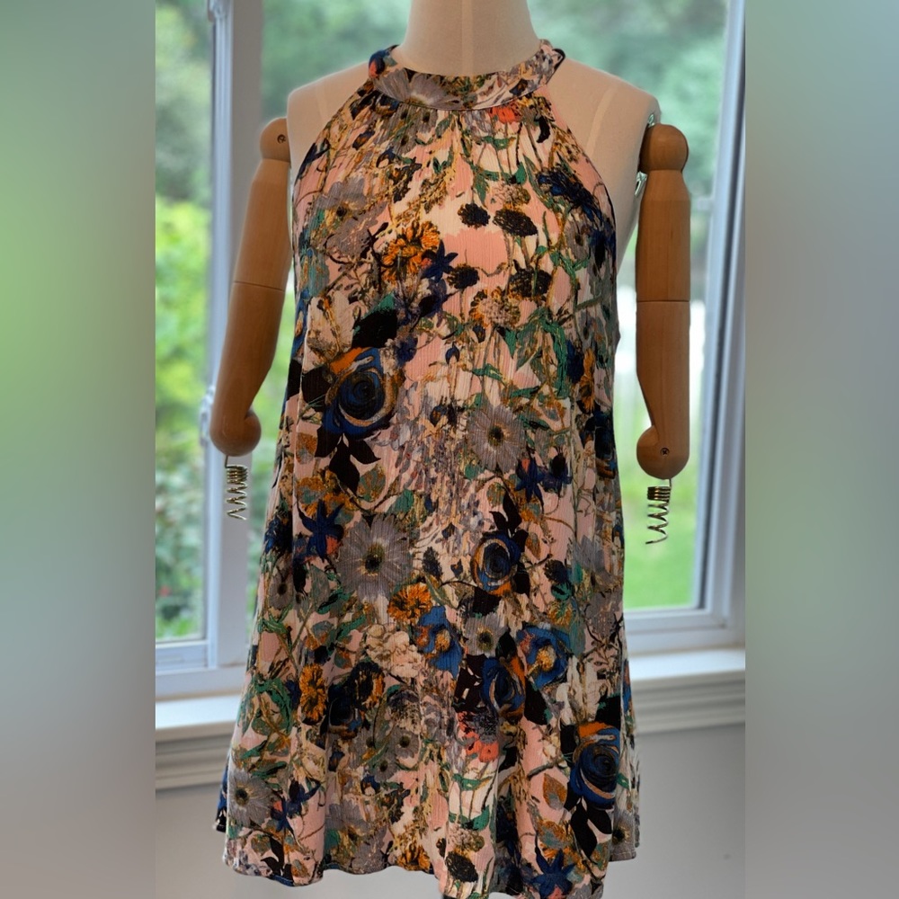 Anthropologie Entro Abstract Floral Trapeze Swing Mini Dress Small EUC